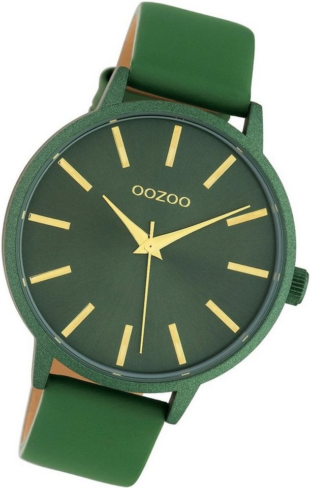 OOZOO Quarzuhr Oozoo Leder Damen Uhr C10616 Analog, Damenuhr Lederarmband grün, rundes Gehäuse, groß (ca. 42mm) von OOZOO