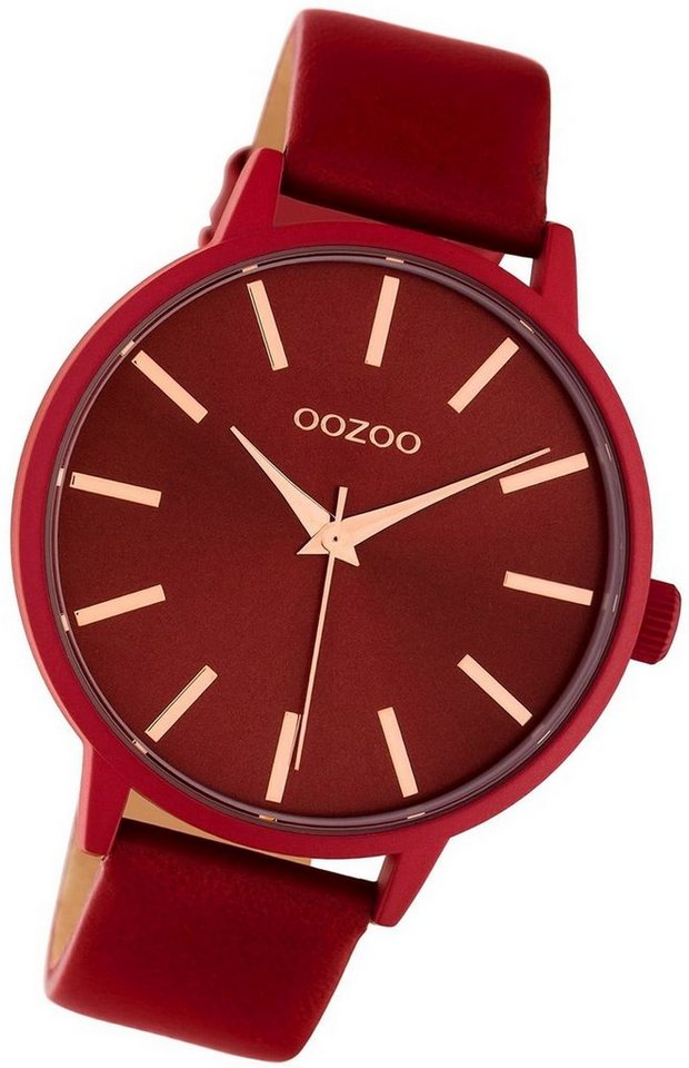 OOZOO Quarzuhr Oozoo Leder Damen Uhr C10618 Analog, Damenuhr Lederarmband rot, rundes Gehäuse, groß (ca. 42mm) von OOZOO