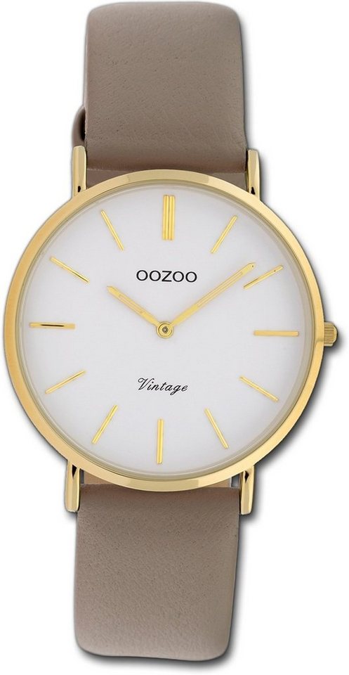OOZOO Quarzuhr Oozoo Leder Damen Uhr C20089 Quarzuhr, Damenuhr Lederarmband hellbraun, rundes Gehäuse, mittel (ca. 32mm) von OOZOO
