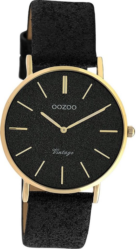 OOZOO Quarzuhr Oozoo Leder Damen Uhr C20204 Analog, Damenuhr Lederarmband schwarz, rundes Gehäuse, mittel (ca. 32mm) von OOZOO