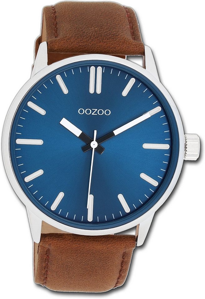 OOZOO Quarzuhr Oozoo Leder Herren Uhr Analog Quarzuhr, (Analoguhr), Herrenuhr Lederarmband braun, rund, groß (ca. 45mm) von OOZOO