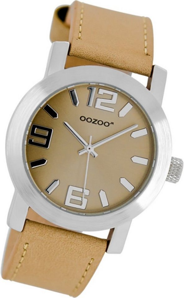 OOZOO Quarzuhr Oozoo Leder Kinder-Jugend Uhr JR201, (Analoguhr), Jugenduhr Lederarmband braun, beige, rundes Gehäuse, mittel (ca. 38mm) von OOZOO
