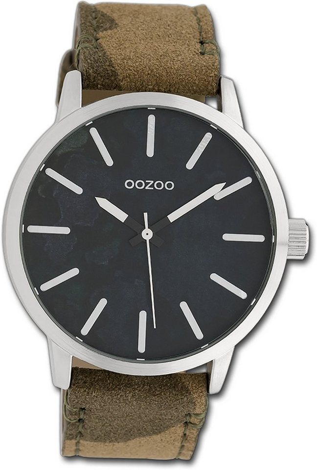 OOZOO Quarzuhr Oozoo Unisex Armbanduhr Timepieces, Damen, Herrenuhr Lederarmband grün, rundes Gehäuse, groß (ca. 45mm) von OOZOO