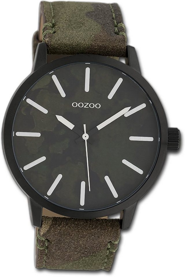 OOZOO Quarzuhr Oozoo Unisex Armbanduhr Timepieces, Damen, Herrenuhr Textilarmband grün, braun, rundes Gehäuse, groß 45mm von OOZOO