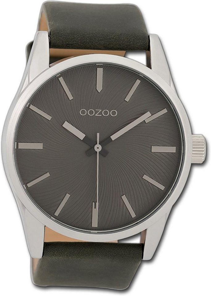 OOZOO Quarzuhr Oozoo Unisex Armbanduhr Timepieces, Herren, Damenuhr Lederarmband dunkelgrau, rundes Gehäuse, groß (45mm) von OOZOO