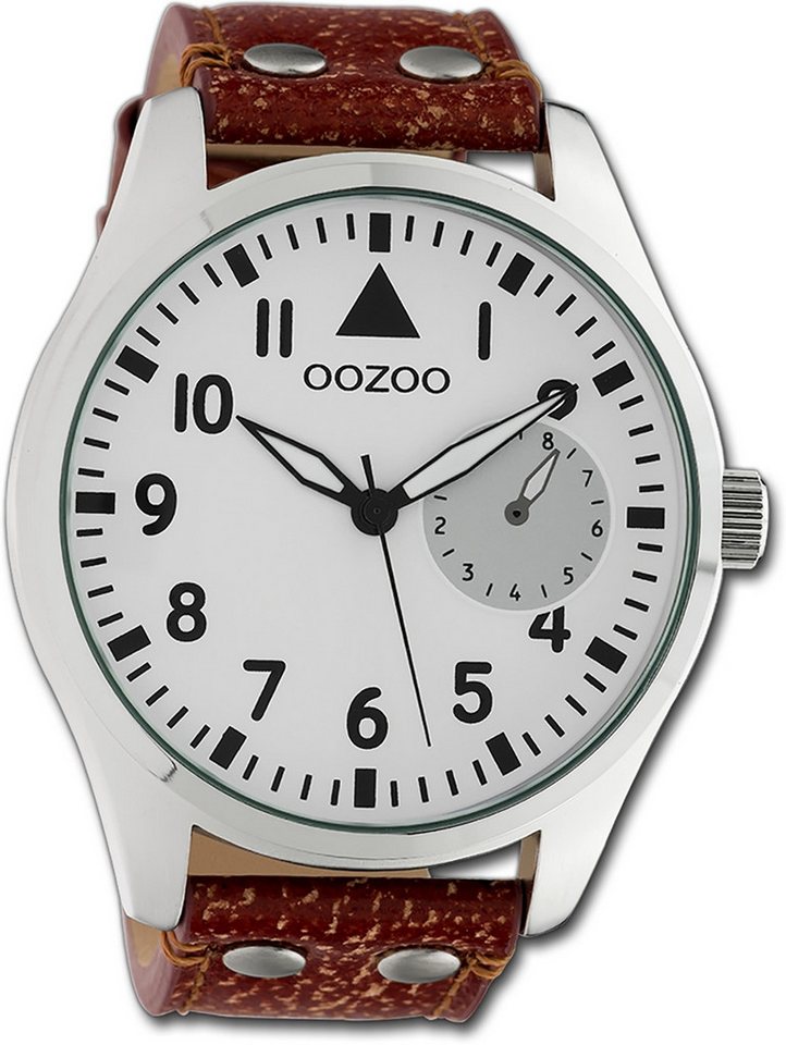 OOZOO Quarzuhr Oozoo Unisex Armbanduhr Timepieces, Unisexuhr Lederarmband braun, rundes Gehäuse, extra groß (ca. 50mm) von OOZOO