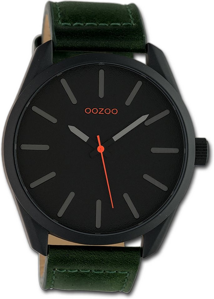 OOZOO Quarzuhr Oozoo Unisex Armbanduhr Timepieces, Unisexuhr Lederarmband dunkelgrün, rundes Gehäuse, extra groß (48mm) von OOZOO