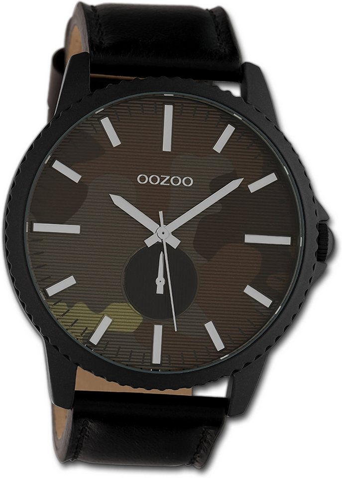 OOZOO Quarzuhr Oozoo Unisex Armbanduhr Timepieces, Unisexuhr Lederarmband schwarz, rundes Gehäuse, extra groß (ca. 48mm) von OOZOO