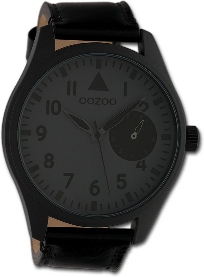 OOZOO Quarzuhr Oozoo Unisex Armbanduhr Timepieces, Unisexuhr Lederarmband schwarz, rundes Gehäuse, extra groß (ca. 50mm) von OOZOO