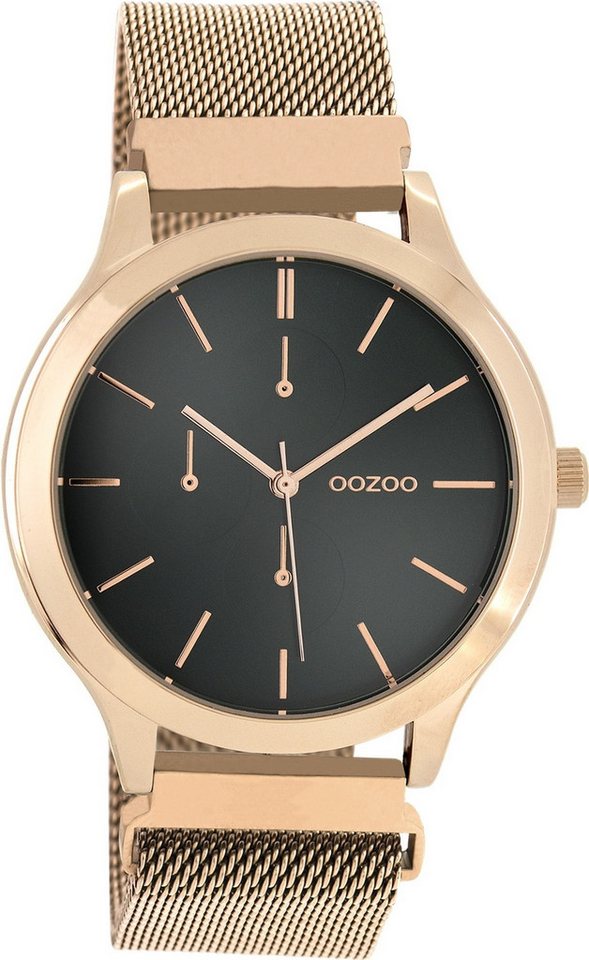 OOZOO Quarzuhr Oozoo Unisex Armbanduhr Timepieces Analog, Damen, Herrenuhr rund, groß (ca. 45mm) Metallarmband rosegold von OOZOO