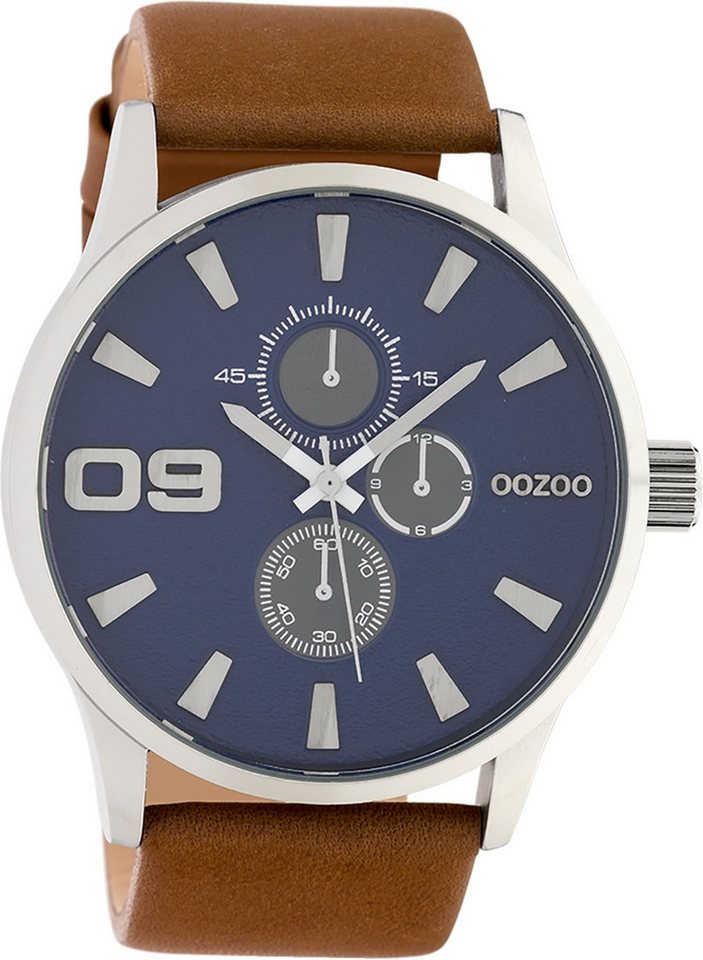 OOZOO Quarzuhr Oozoo Unisex Armbanduhr Timepieces Analog, (Analoguhr), Herren, Damenuhr rund, extra groß (ca. 48mm) Lederarmband braun von OOZOO