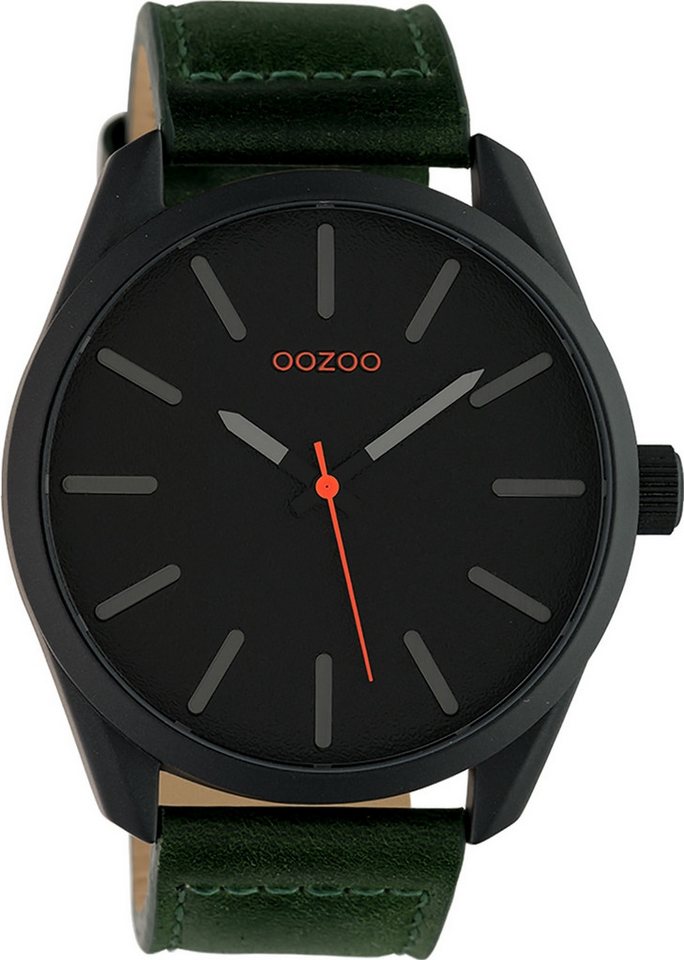 OOZOO Quarzuhr Oozoo Unisex Armbanduhr Timepieces Analog, Herren, Damenuhr rund, extra groß (ca. 48mm) Lederarmband dunkelgrün von OOZOO