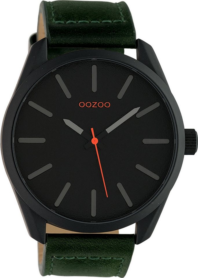 OOZOO Quarzuhr Oozoo Unisex Armbanduhr Timepieces Analog, (Analoguhr), Herren, Damenuhr rund, extra groß (ca. 48mm) Lederarmband dunkelgrün von OOZOO