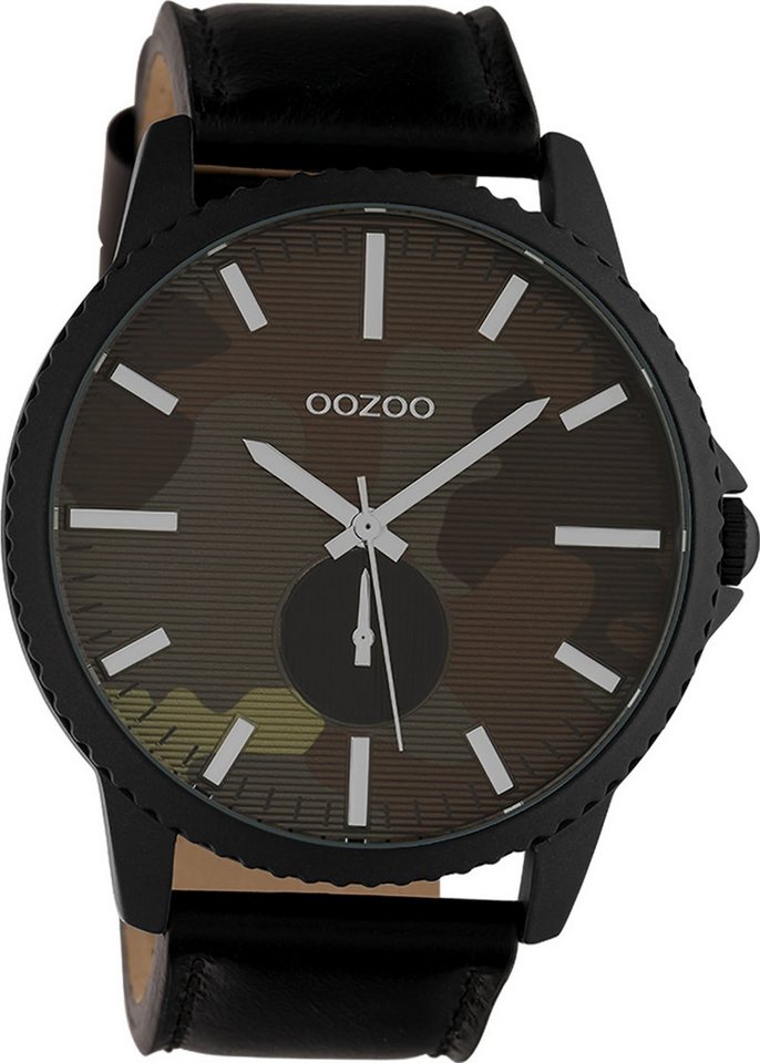 OOZOO Quarzuhr Oozoo Unisex Armbanduhr Timepieces Analog, (Analoguhr), Herren, Damenuhr rund, extra groß (ca. 48mm) Lederarmband schwarz von OOZOO