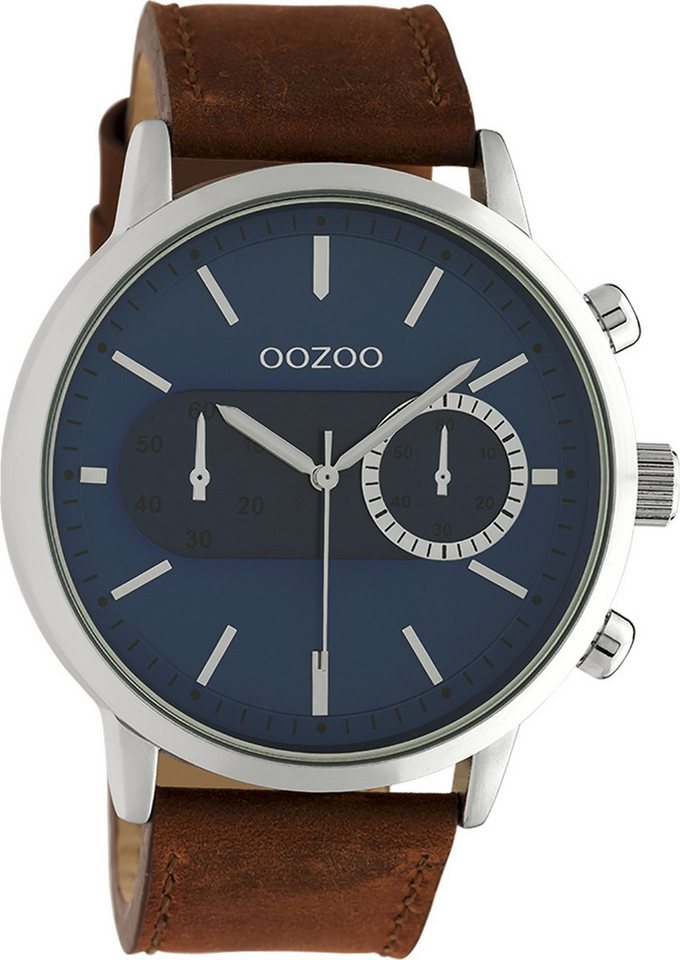 OOZOO Quarzuhr Oozoo Unisex Armbanduhr Timepieces Analog, Herren, Damenuhr rund, extra groß (ca. 50mm), Lederarmband braun von OOZOO