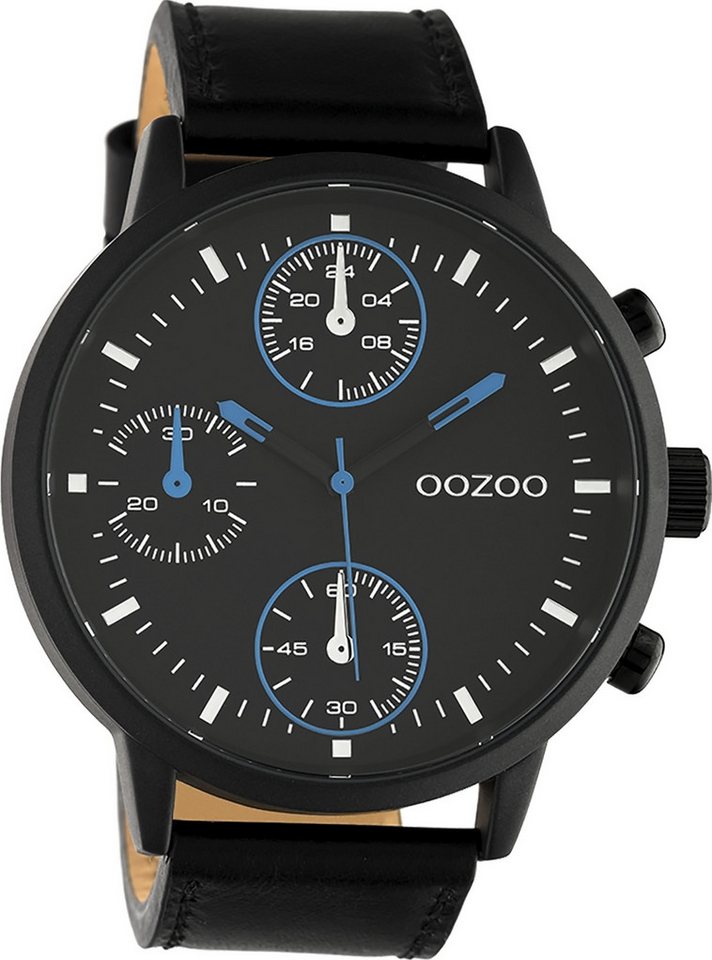 OOZOO Quarzuhr Oozoo Unisex Armbanduhr Timepieces Analog, Herren, Damenuhr rund, extra groß (ca. 50mm), Lederarmband schwarz von OOZOO