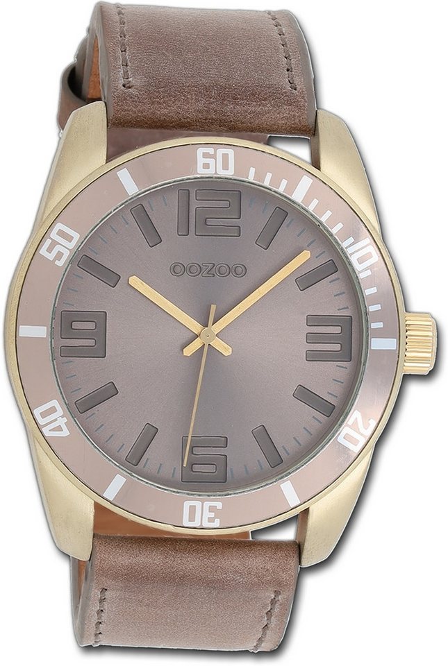 OOZOO Quarzuhr Oozoo Unisex Armbanduhr Vintage Series, Damen, Herrenuhr Lederarmband braun, rundes Gehäuse, groß (ca. 45mm) von OOZOO