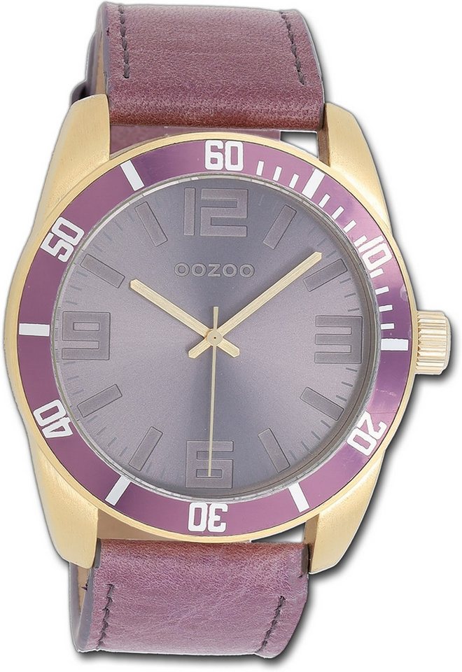 OOZOO Quarzuhr Oozoo Unisex Armbanduhr Vintage Series, Damen, Herrenuhr Lederarmband pastell, lila, rundes Gehäuse (ca. 45mm) von OOZOO