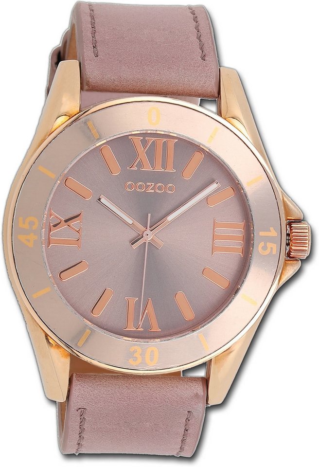 OOZOO Quarzuhr Oozoo Unisex Armbanduhr Vintage Series, Damen, Herrenuhr Lederarmband rose, rundes Gehäuse, groß (ca. 45mm) von OOZOO