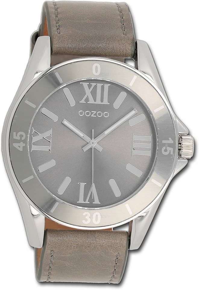 OOZOO Quarzuhr Oozoo Unisex Armbanduhr Vintage Series, Damen, Herrenuhr Lederarmband taupe, hellbraun, rund, groß (ca. 45mm) von OOZOO