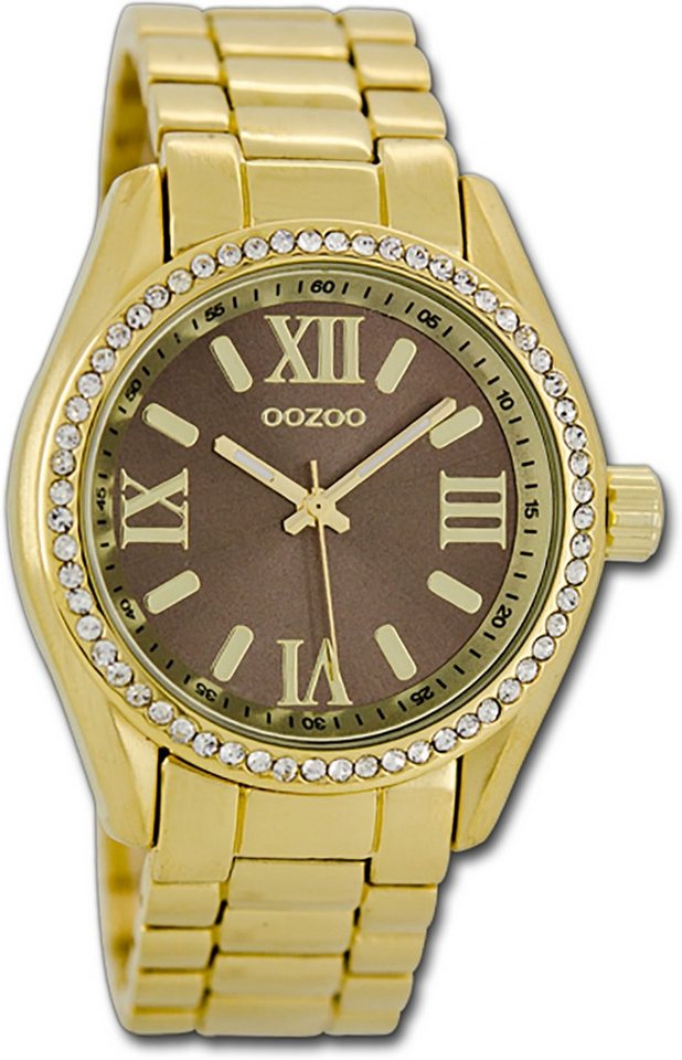 OOZOO Quarzuhr Oozoo Unisex Armbanduhr Vintage Series, Damen, Herrenuhr Metallarmband gold, rundes Gehäuse, groß (ca. 40mm) von OOZOO