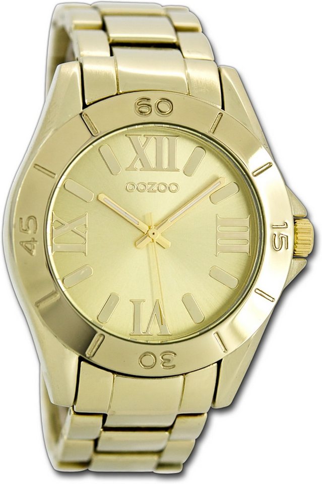 OOZOO Quarzuhr Oozoo Unisex Armbanduhr Vintage Series, Damen, Herrenuhr Metallarmband gold, rundes Gehäuse, groß (ca. 41mm) von OOZOO