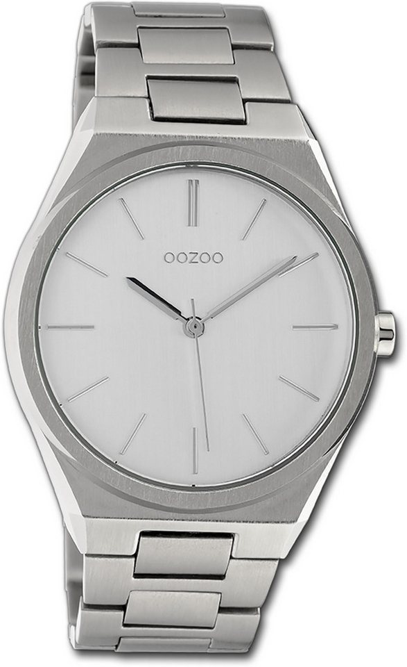 OOZOO Quarzuhr Oozoo Unisex Armbanduhr Vintage Series, Damen, Herrenuhr Metallarmband silber, rundes Gehäuse, groß (ca. 40mm) von OOZOO