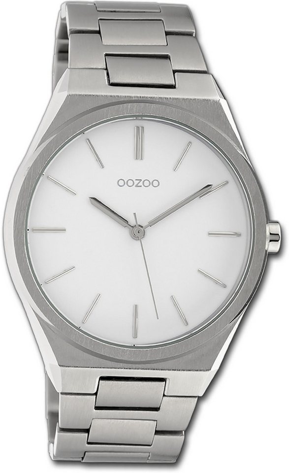 OOZOO Quarzuhr Oozoo Unisex Armbanduhr Vintage Series, Damen, Herrenuhr Metallarmband silber, rundes Gehäuse, groß (ca. 40mm) von OOZOO