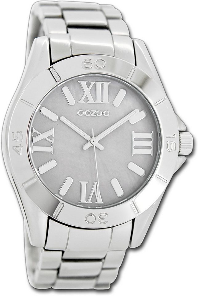 OOZOO Quarzuhr Oozoo Unisex Armbanduhr Vintage Series, Damen, Herrenuhr Metallarmband silber, rundes Gehäuse, groß (ca. 41mm) von OOZOO