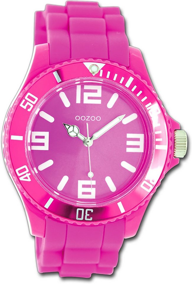 OOZOO Quarzuhr Oozoo Unisex Armbanduhr Vintage Series, Damen, Herrenuhr Silikonarmband pink, rundes Gehäuse, groß (ca. 43mm) von OOZOO