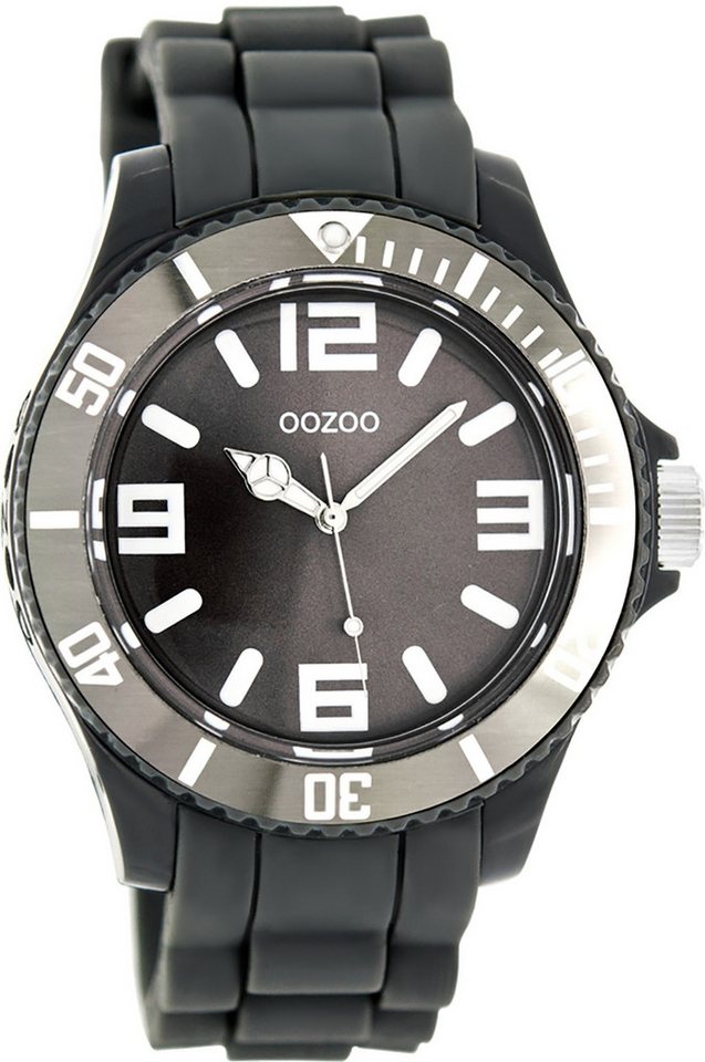 OOZOO Quarzuhr Oozoo Unisex Armbanduhr Vintage Series, Damen, Herrenuhr rund, groß (ca. 43mm) Silikonarmband dunkelgrau von OOZOO