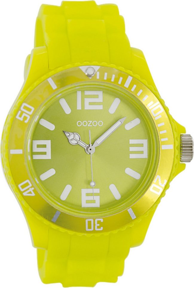 OOZOO Quarzuhr Oozoo Unisex Armbanduhr Vintage Series, Damen, Herrenuhr rund, groß (ca. 43mm) Silikonarmband gelb von OOZOO