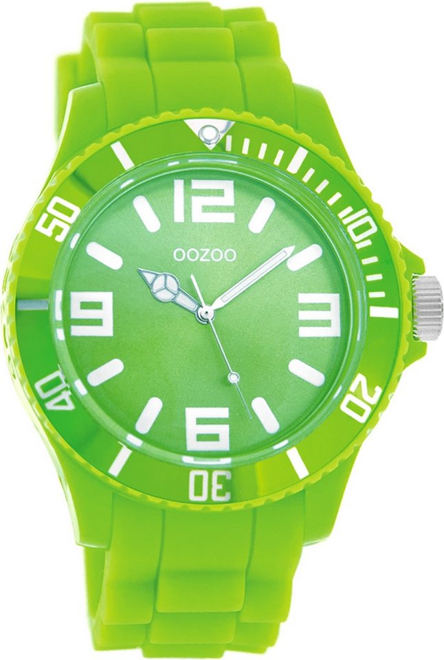 OOZOO Quarzuhr Oozoo Unisex Armbanduhr Vintage Series, Damen, Herrenuhr rund, groß (ca. 43mm) Silikonarmband grün von OOZOO