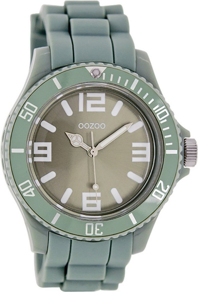 OOZOO Quarzuhr Oozoo Unisex Armbanduhr Vintage Series, Damen, Herrenuhr rund, groß (ca. 43mm) Silikonarmband hellgrün von OOZOO