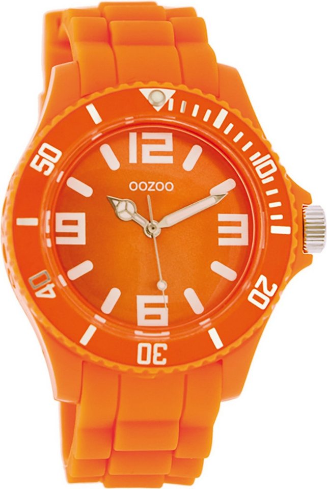 OOZOO Quarzuhr Oozoo Unisex Armbanduhr Vintage Series, Damen, Herrenuhr rund, groß (ca. 43mm) Silikonarmband orange von OOZOO