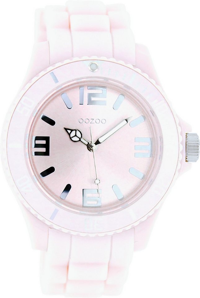 OOZOO Quarzuhr Oozoo Unisex Armbanduhr Vintage Series, Damen, Herrenuhr rund, groß (ca. 43mm) Silikonarmband rosa von OOZOO