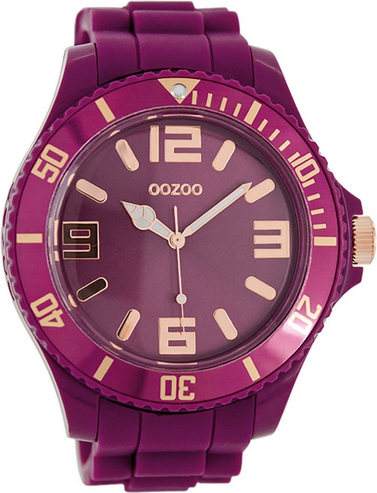 OOZOO Quarzuhr Oozoo Unisex Armbanduhr Vintage Series, Damen, Herrenuhr rund, groß (ca. 48mm) Silikonarmband aubergine, lila von OOZOO