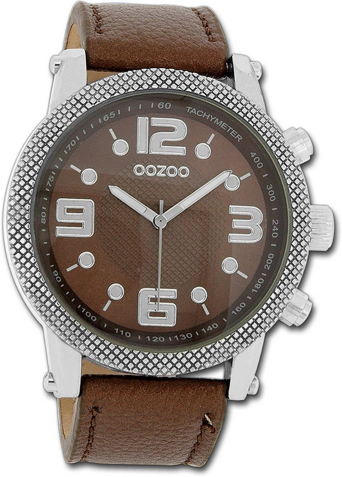 OOZOO Quarzuhr Oozoo Unisex Armbanduhr Vintage Series, Unisexuhr Lederarmband braun, rundes Gehäuse, extra groß (ca 47x40mm) von OOZOO