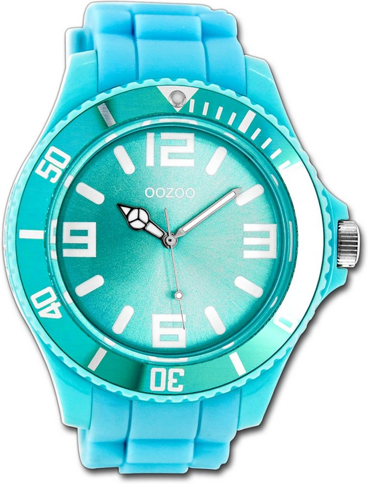 OOZOO Quarzuhr Oozoo Unisex Armbanduhr Vintage Series, Unisexuhr Silikonarmband blau, rundes Gehäuse, extra groß (ca. 48mm) von OOZOO