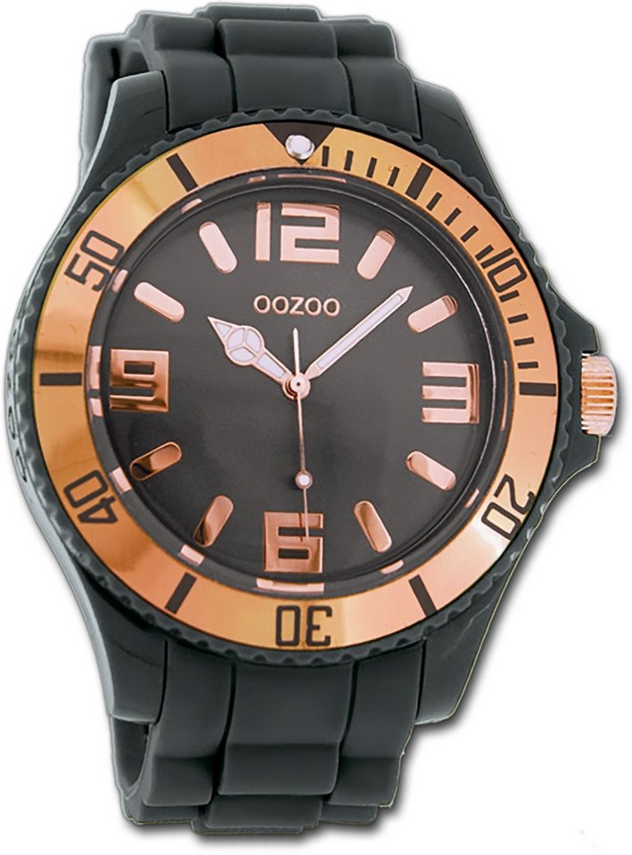 OOZOO Quarzuhr Oozoo Unisex Armbanduhr Vintage Series, Unisexuhr Silikonarmband grau, rundes Gehäuse, extra groß (ca. 48mm) von OOZOO