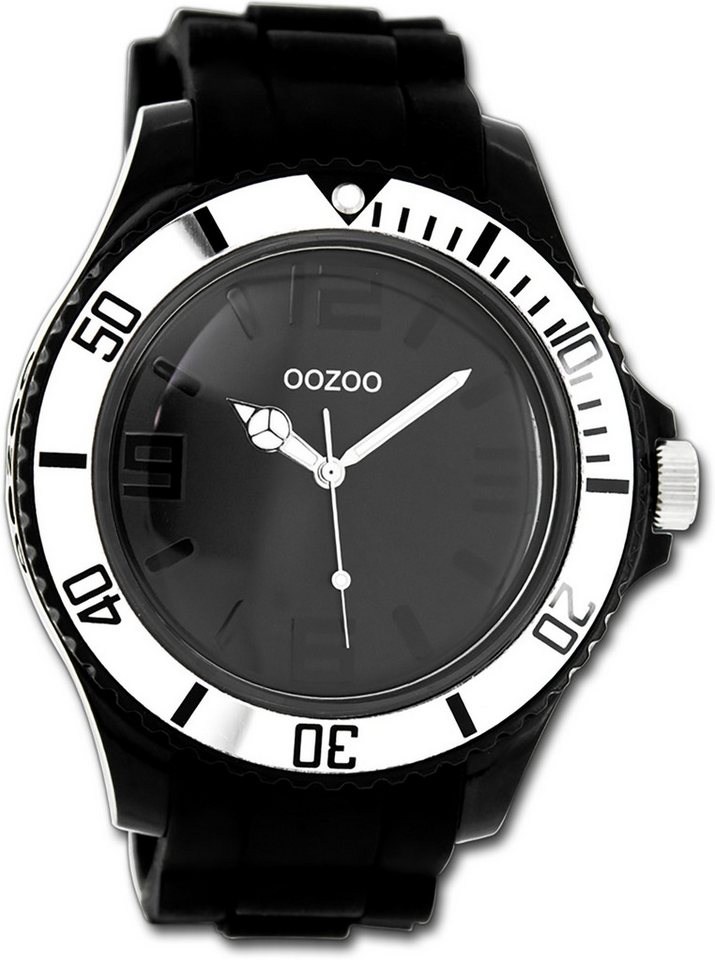 OOZOO Quarzuhr Oozoo Unisex Armbanduhr Vintage Series, Unisexuhr Silikonarmband schwarz, rundes Gehäuse, extra groß (ca 48mm) von OOZOO