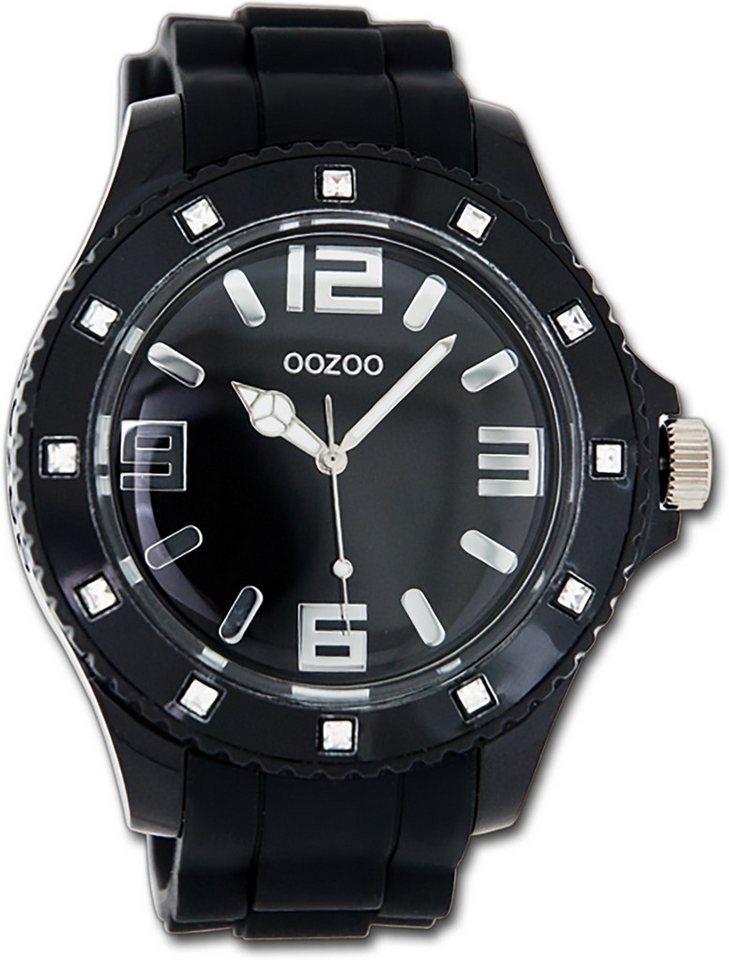 OOZOO Quarzuhr Oozoo Unisex Armbanduhr Vintage Series, Unisexuhr Silikonarmband schwarz, rundes Gehäuse, extra groß (ca 48mm) von OOZOO