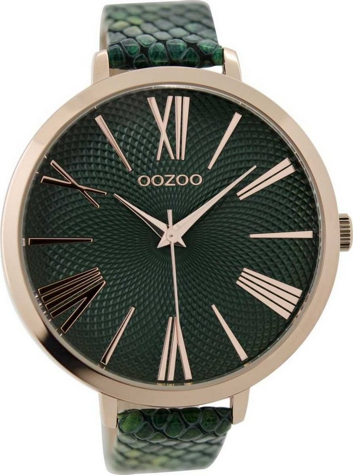 OOZOO Quarzuhr Snake Look XXL Damenuhr C9216 Grün Mandala-ZB Lederband 48 mm von OOZOO