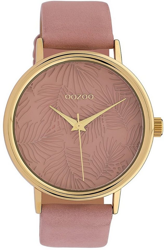 OOZOO Quarzuhr Oozoo Damen Armbanduhr, Damenuhr rund, groß (ca. 42mm) Lederarmband, Fashion-Style von OOZOO