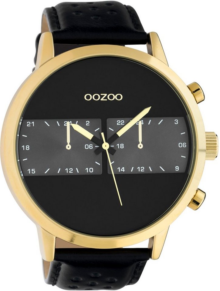 OOZOO Quarzuhr Oozoo Herren Armbanduhr schwarz Analog, Herrenuhr rund, extra groß (ca. 50mm) Lederarmband, Fashion-Style von OOZOO