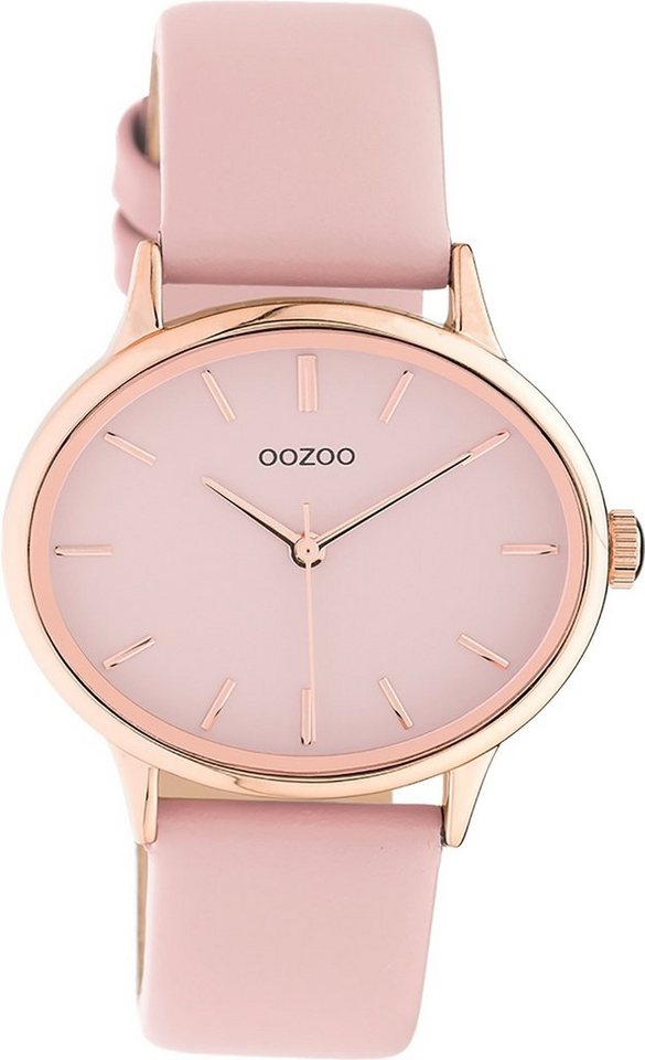 OOZOO Quarzuhr Oozoo Damen Armbanduhr rosa Analog, Damenuhr rund, extra groß (ca. 38x31mm) Lederarmband, Fashion-Style von OOZOO