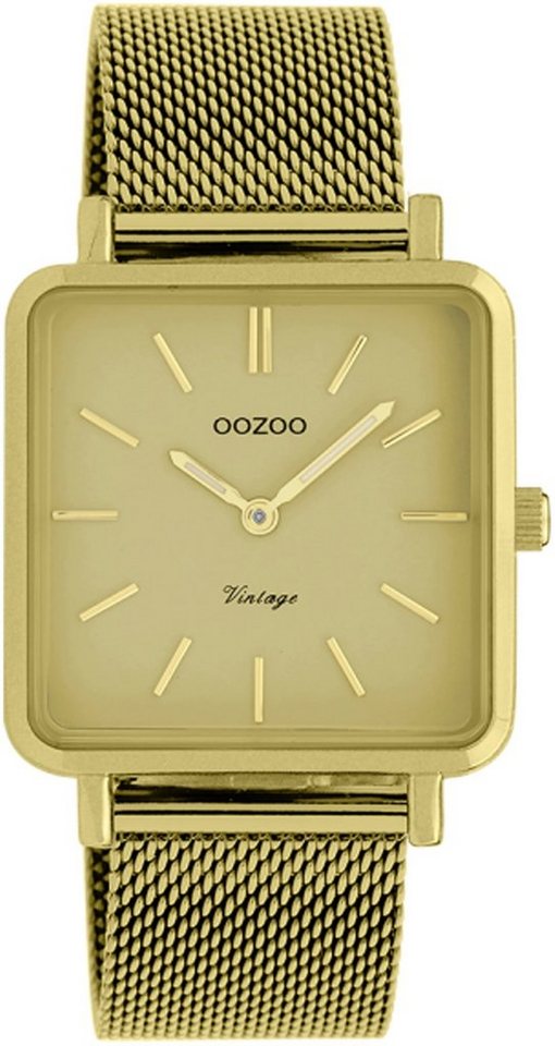OOZOO Quarzuhr Oozoo Damen Armbanduhr gold Analog, Damenuhr eckig, klein (ca. 29mm) Edelstahlarmband, Fashion-Style von OOZOO