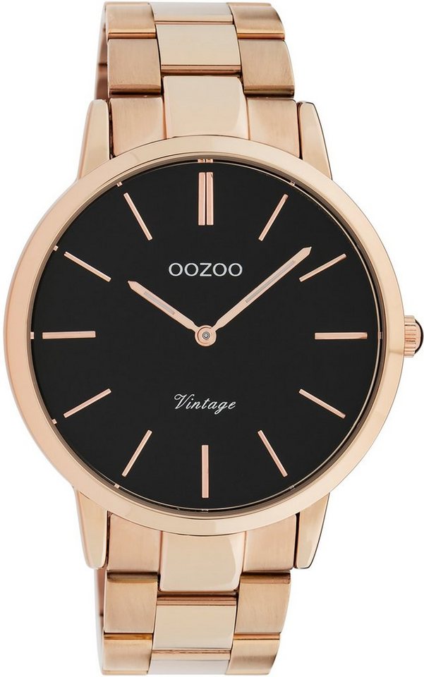 OOZOO Quarzuhr Oozoo Damen Armbanduhr rosegold Analog, Damenuhr rund, groß (ca. 42mm) Edelstahlarmband, Fashion-Style von OOZOO