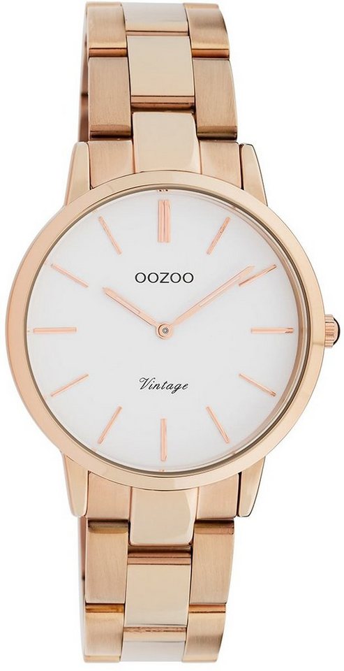 OOZOO Quarzuhr Oozoo Damen Armbanduhr rosegold, Damenuhr rund, mittel (ca. 34mm) Edelstahlarmband, Fashion-Style von OOZOO