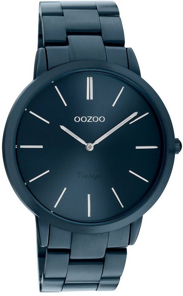 OOZOO Quarzuhr Oozoo Damen Armbanduhr blau, Damenuhr rund, groß (ca. 42mm) Edelstahlarmband, Fashion-Style von OOZOO